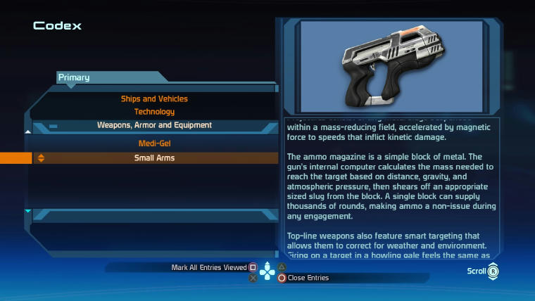 In-game description of why guns don't need ammunition