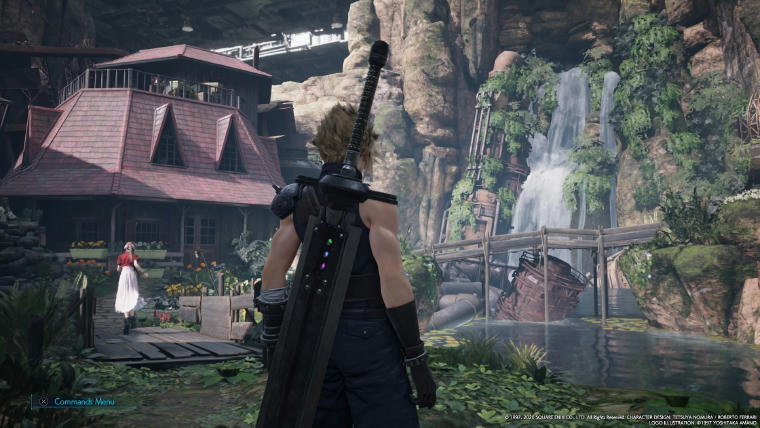 Aerith's house and the nearby waterfall