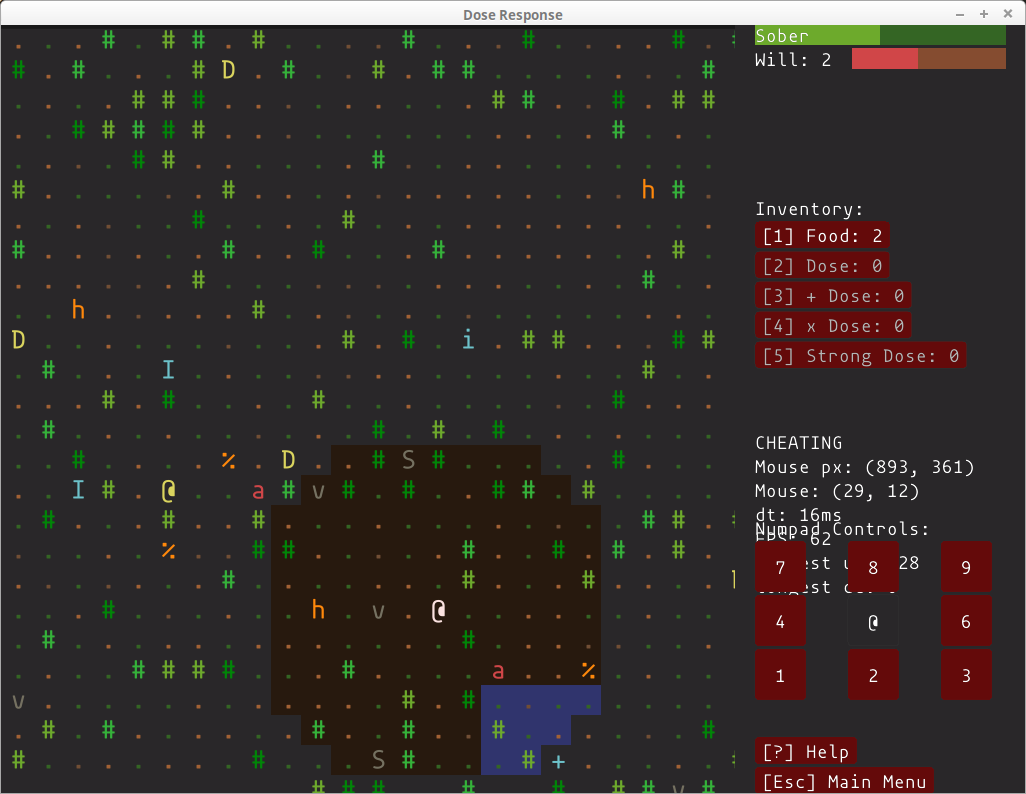 Screenshot of the full game map in ASCII