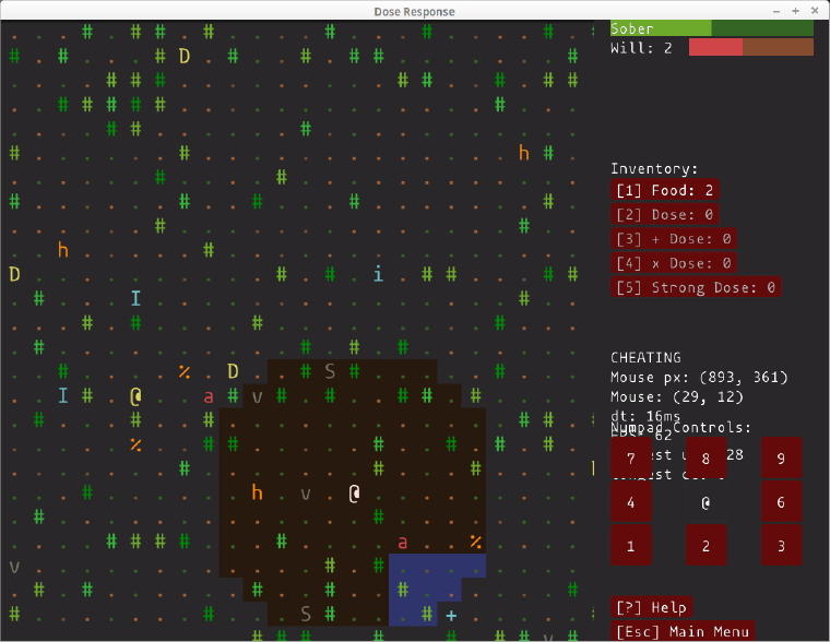 Screenshot of the full game map in ASCII