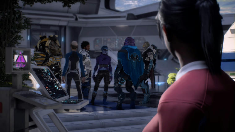 Ryder looking at the crew ready to go on the next mission